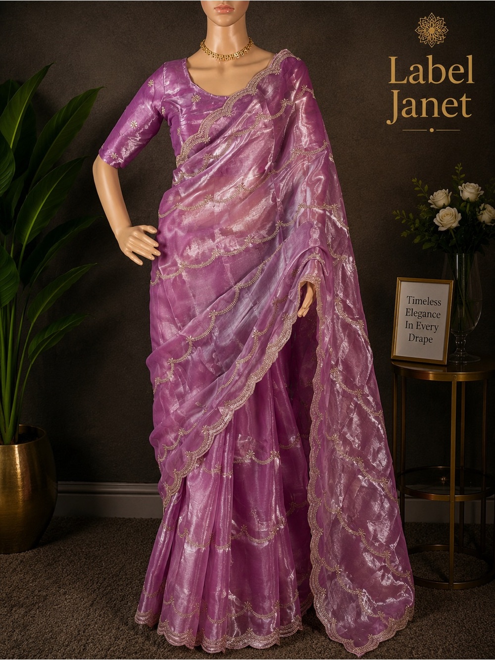Shimmery Purple Embroidered Saree & stitched blouse(Brand new)